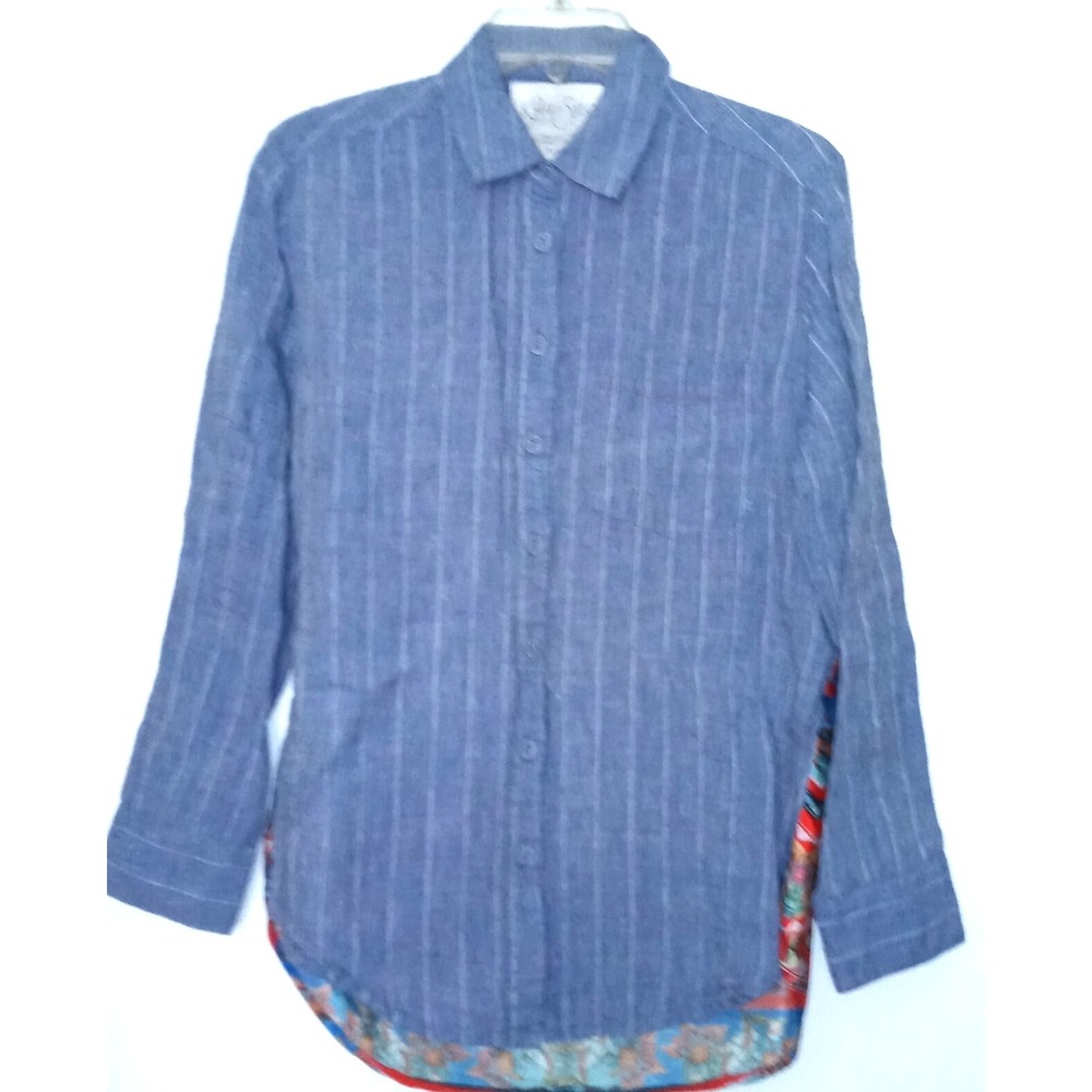 Kyla Seo Linen Button Up Shirt Sz S  Chambray Back Inset  Handmade - Picture 3 of 5